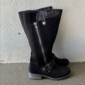 Earth Origins Portia Tall Riding Boots Black Suede Wide Shaft 6 1/2 Wide